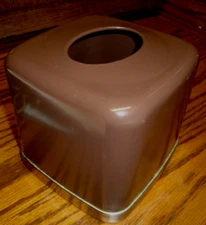 InterDesign Tissue Box Cover/Holder Brown+ Silver-Tone Trim-Vtg Vanity Decor L22