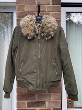Cherry Koko Ladies S (uk 8) Khaki Bomber Jacket With Removable Faux Fur Trim