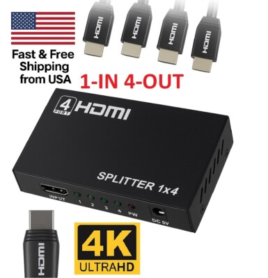 4K HDMI Splitter 1 In 4 Out UHD HD 1080P 4-Port Repeater Splitter Amplifier 1x4