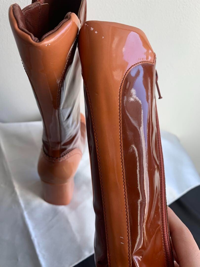 PRADA 90s Rare Patent Leather Boots Size 36 Brown Women's | eBay