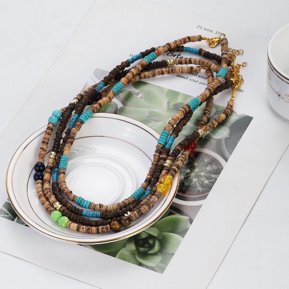 Juego de 7 piezas de collar con cáscara de coco marrón Bohemia Surfer para hombres conjunto de joyas de playa Foto 4 de 4