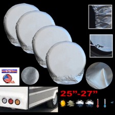 4pc 25-27 Silver Spare Wheel Tire Cover Weather Protector For Rv Camper Trailer