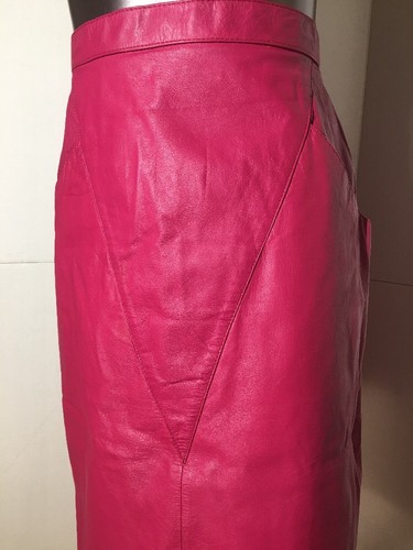 Sexy GIII(3) Leather Vintage 80's Pink Color Pencil Skirt Size 11/12 W/ Pockets - Picture 9 of 12