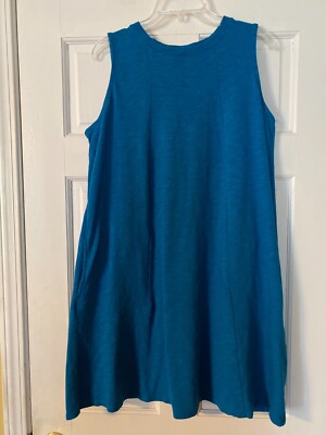 J. JILL Dress Size Large Blue Knit Sleeveless Pockets Cotton Blend Women's  | eBay