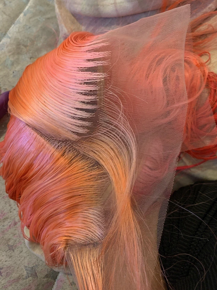 Peluca bob frontal de encaje ombré rosa claro y naranja 13x4 10 pulgadas cabello humano Foto 3 de 4