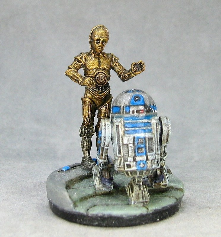 PAINTED Star Wars Imperial Assault R2-D2 C3PO Rebel Droids 28mm 30mm Scenic Base