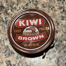 Vintage 1980's KIWI Brown Shoe Polish Tin Still Good Usable.