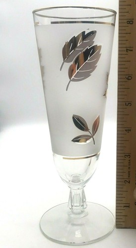 Vintage Libbey Golden Foliage Leaf Design Pilsner Beer Glass Barware - Picture 8 of 10