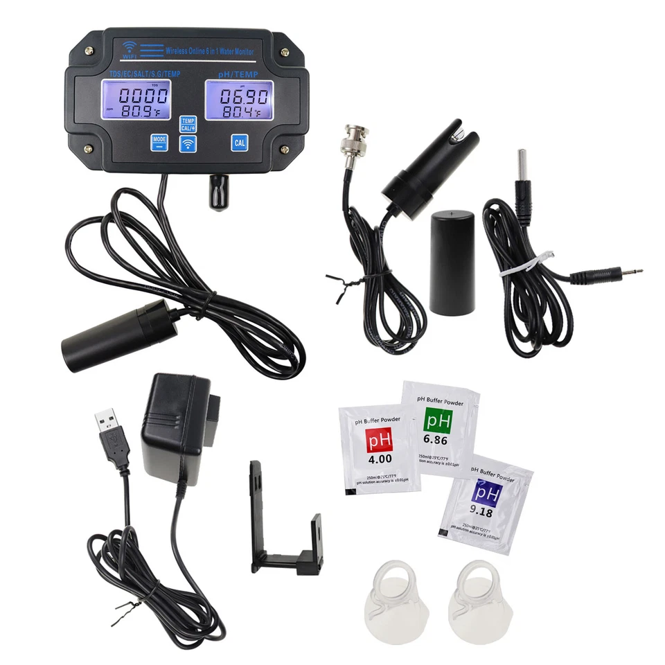 5.1" 6 in 1 Water Quality Tester Fish Tank Aquariums 24Hrs Online APP Monitoring - Image 4 of 4