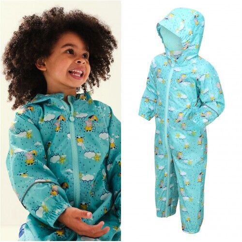 " Kids BNWT Regatta Peppa Pig Puddle Suit Turquoise Blue (ST364) - Picture 1 of 8