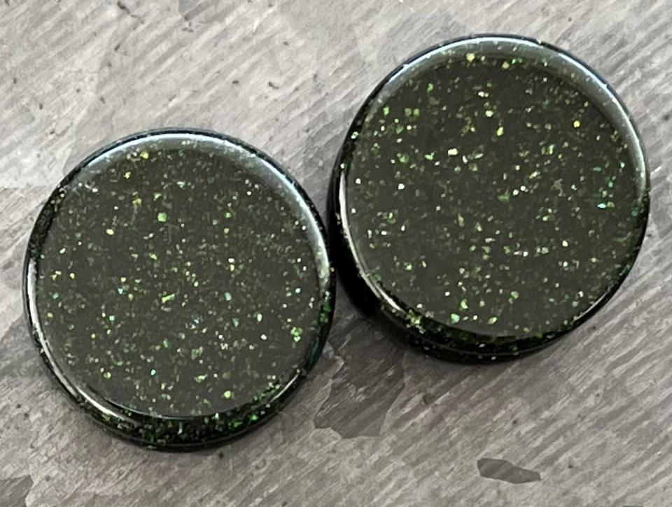 PAR de tapones de vidrio de piedra dorada verde piedra arenisca auricular medidores Foto 2 de 4