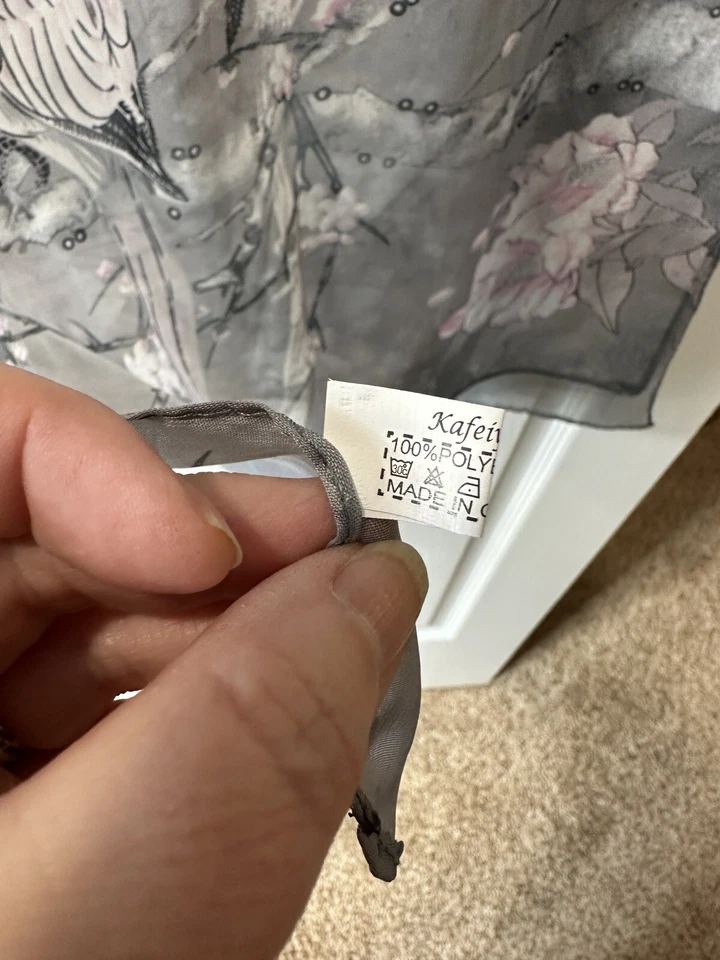 Kafeiya Gris Transparente Rosa Bufanda Floral Pájaros Ligero 60" x 19" Poliéster Foto 3 de 4