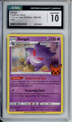 Gengar Pokemon Scarlet & Violet Trick or Trade BOO-ster 066/196 CGC 10 Gem Mint