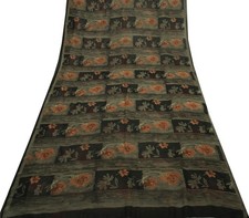 Sushila Vintage Black Saree 100 Pure Georgette Silk Printed Floral Craft Fabric
