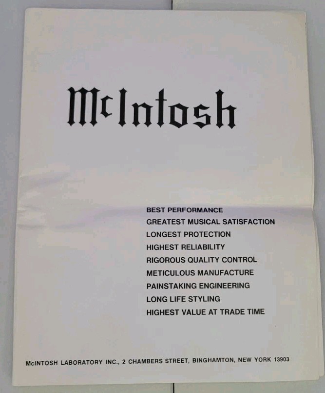 Vintage 1970'S McIntosh Hifi Audio Catalog MAC 1900 Sales Catalog Brochure