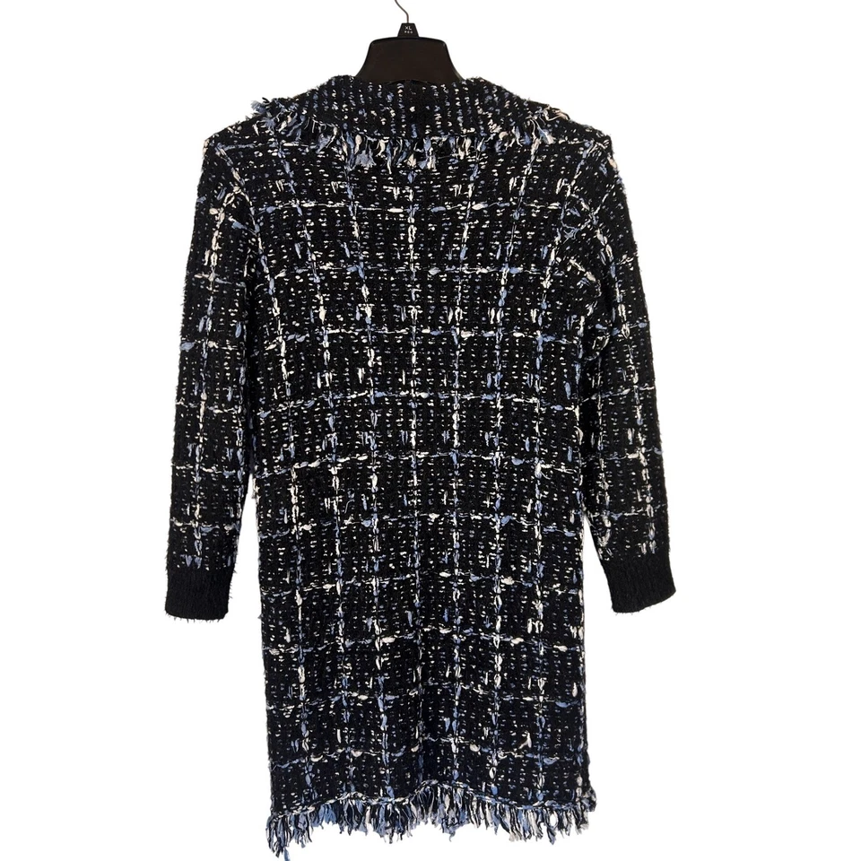 Cárdigan Suéter Abrigo Mujer DOLCE CABO Negro Azul Blanco Texturizado Tejido Flecos Foto 2 de 4