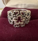 STERLING SILVER VINTAGE FLOWERS OPEN WORK DESIGN RING SIZE 8 3/4