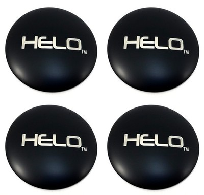 4x (4pcs) Helo 3.3'' (84mm) OD Satin Black Wheel Center Hub Cap Logos/Stickers