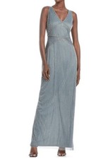 ADRIANNA PAPELL Womens Gray Sleeveless V Neck Beaded Maxi Evening Sheath Dress 2
