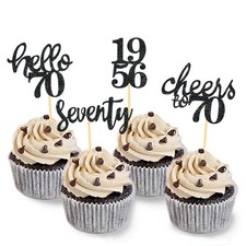 24 Pcs 70th Birthday Cupcake Toppers Black2