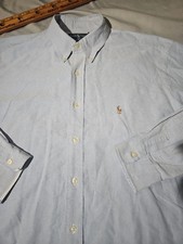 Ralph Lauren Shirt Mens 16.5/36 Blue Flesh Pony Yarmouth Button Preppy Oxford