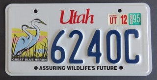 UTAH WILDLIFE BLUE HERON / SPECIAL license plate 1995 # 6240C