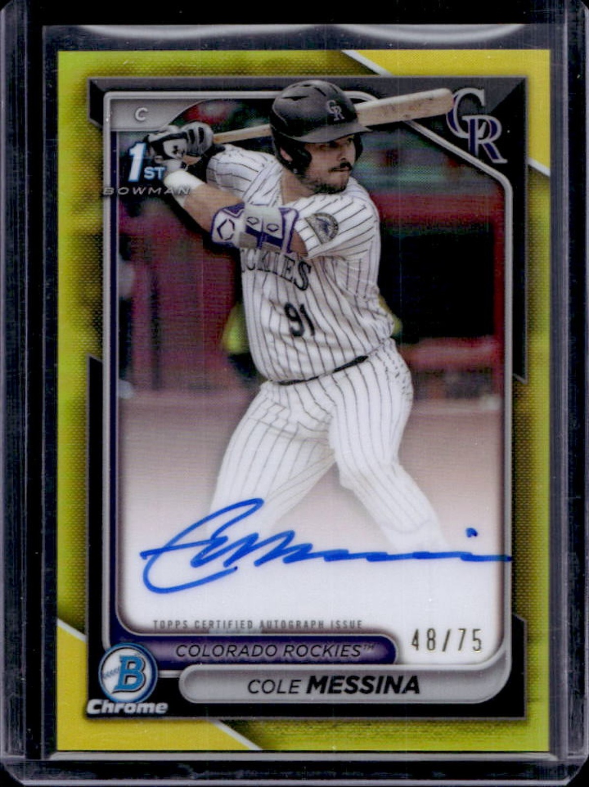 2024 Bowman Draft Cole Messina Chrome Auto Yellow Refractor 1st #48/75