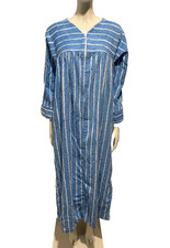 Vintage NWT Womens Terry Cloth Long Front Zip Robe Blue White Stripe USA Made