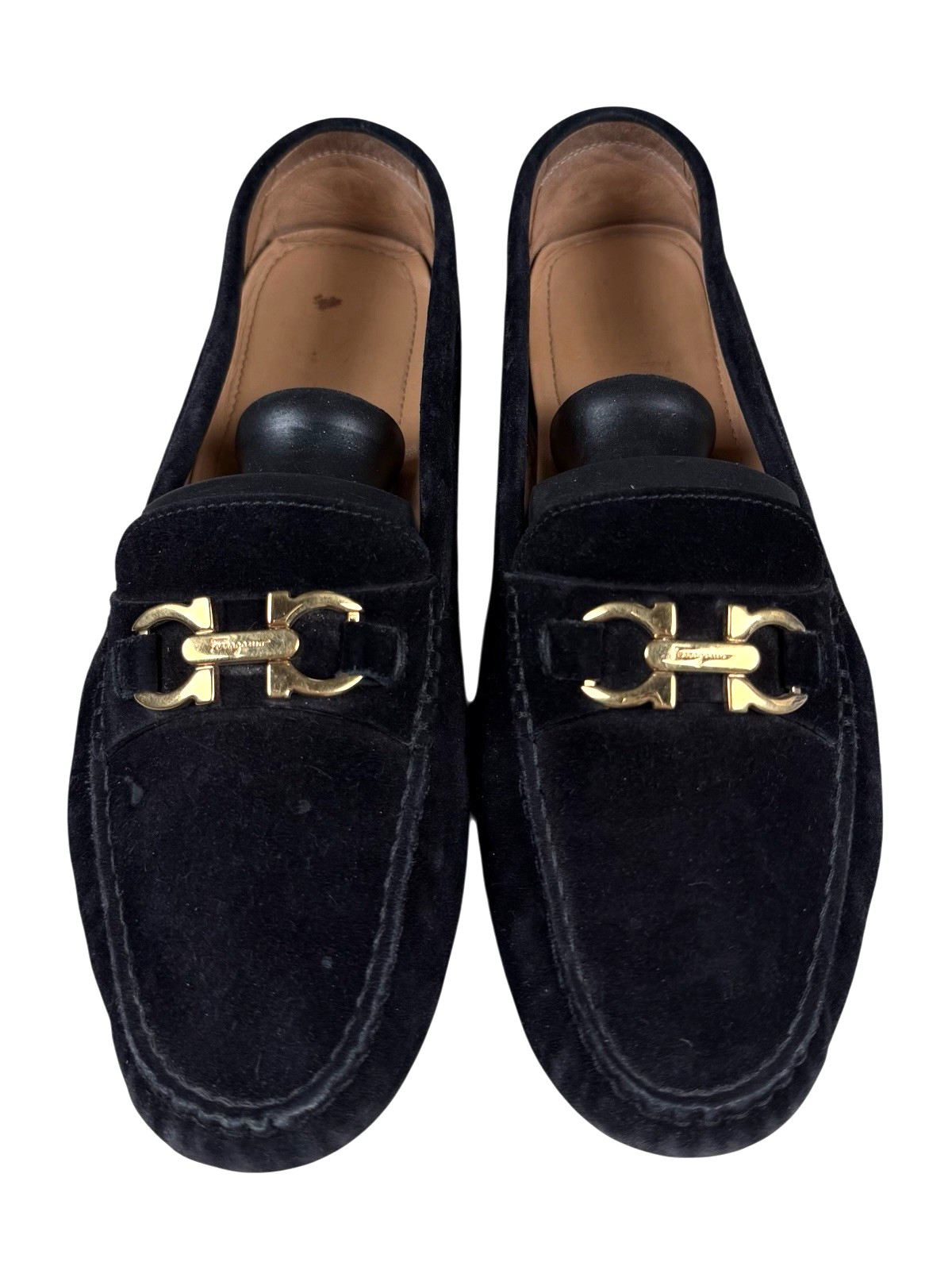 SALVATORE FERRAGAMO Women’s Sz 9M Gancini Black Suede Horsebit Driving Loafers