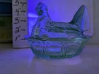 Beautiful Fenton Uranium Hen On Nest Aquamarine Candy Dish