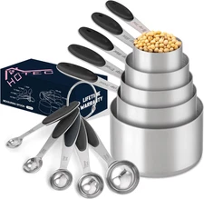 Stainless Steel Measuring Cups Spoons Set Silicone Handles Nesting Kitchen Tools