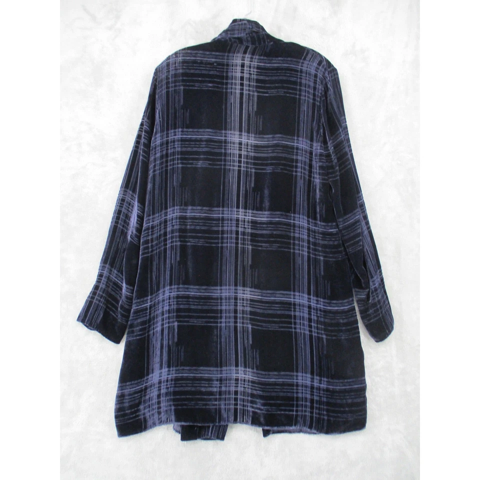 Chaqueta Elie Tahari Terciopelo Burn Out Cárdigan Topper Mezcla Seda Largo Medio Azul Marino Foto 2 de 4