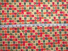 1 yd 100 Cotton Fabric Metallic Gold Accented Small Christmas Squares on Cream