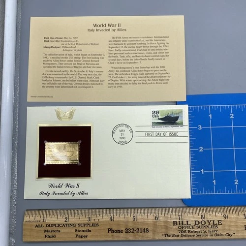 WORLD WAR II 22kt Gold Stamps First Day of Issue 29 Cent ITALY INVADED BY ALLIES