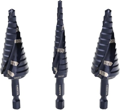 Klein Tools Step Drill Bit Set, Quick-Release, Double Fluted, 3-Piece