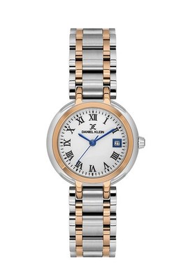 Womens 31mm Quartz Watch Steel Strap Silver and Rose Gold Date calendar, Petite