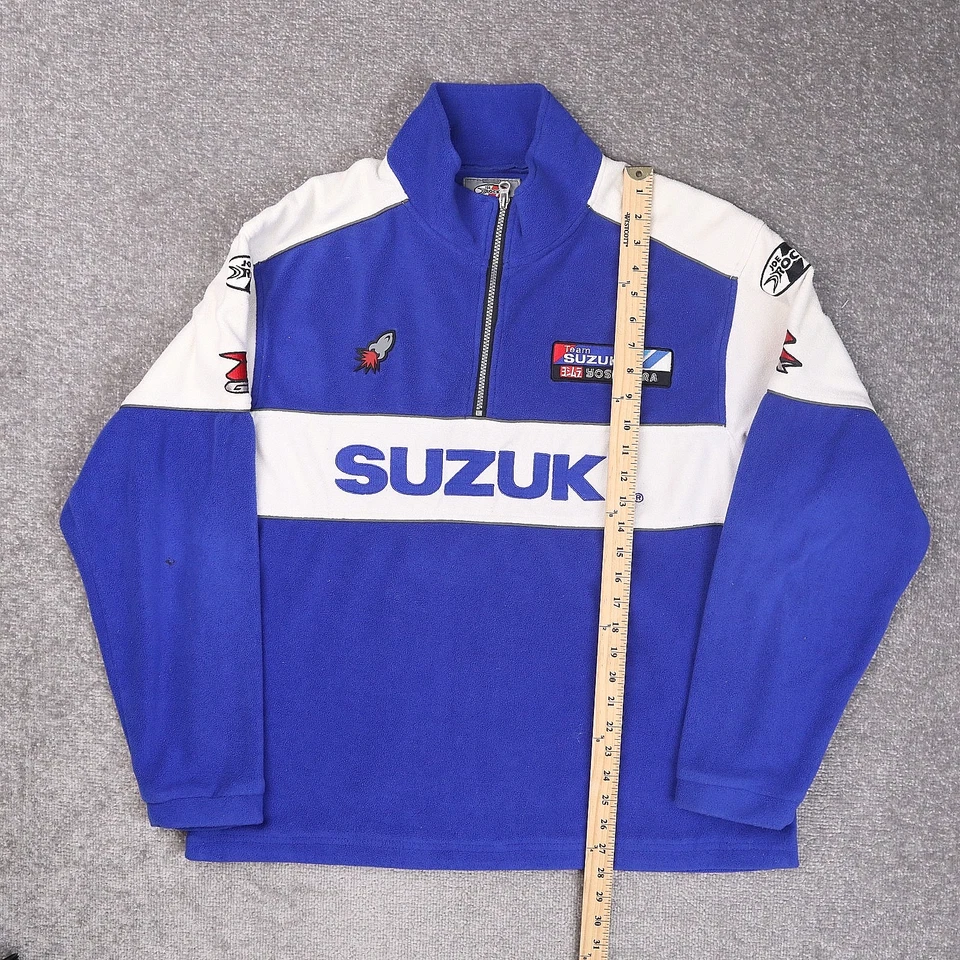 Chaqueta polar vintage Joe Rocket Suzuki mediana azul blanco manga larga media cremallera Foto 3 de 4