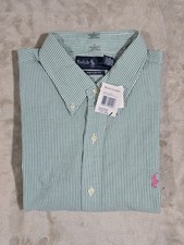 NWT Polo Ralph Lauren Seersucker Mens L White Green Striped Shirt Button Down