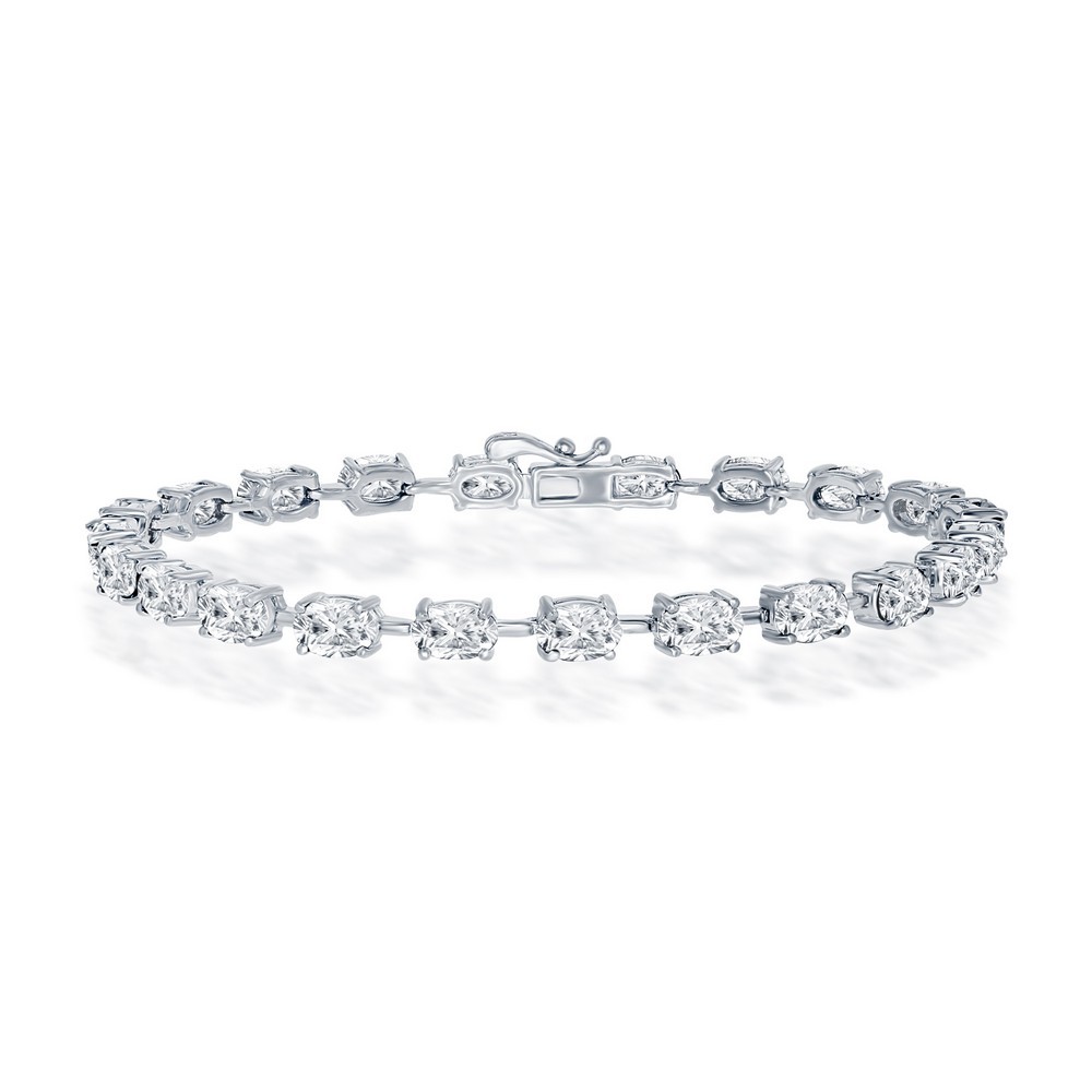 Classic Womens Bracelet Sterling Silver White-Topaz Oval Gemstone Link Tennis 32290₽