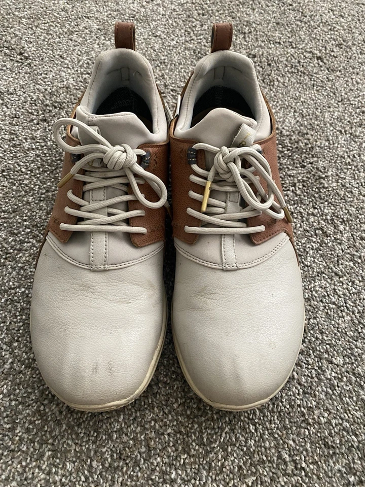 Zapato de golf TRUE Linkswear Original 1.2 impermeable sin clavos para hombre 10.5 blanco/marrón Foto 2 de 4