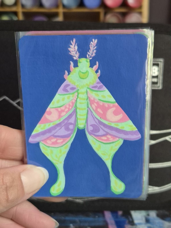 ACEO Original Painting Folkart Moth By LSArtz Acrylic Markers on paper