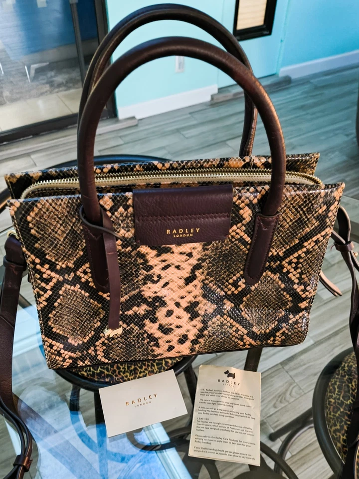 Snake Print Leather Purse Double Handles Crossbody Strap Bag Charm RADLEY LONDON - Image 2 of 4