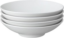 Denby White Porcelain Pasta Bowls Set of 4 - Dishwasher Microwave Safe Classic 
