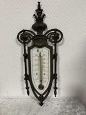Sehr alter Thermometer aus Zinn und Porzellan, 48cm
