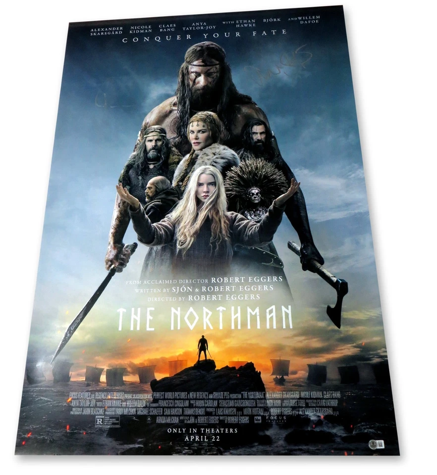 Póster Alexander Skarsgard Robert Eggers doble autografiado 27X40 The Northman BAS