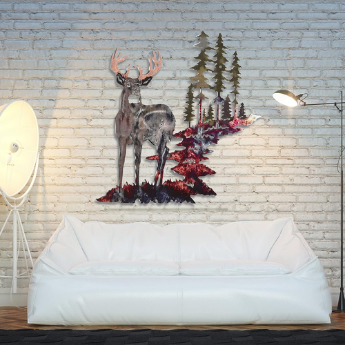 ✨Forest Tree Deer Wall Art Metal Rustic Hunting Decor for Living Room Bedroom Ba - Picture 6 of 9