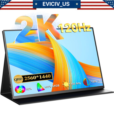EVICVI 15.6'' Portable Monitor Lap Dock 2560*1440 2*USB C Display IPS Panel Used