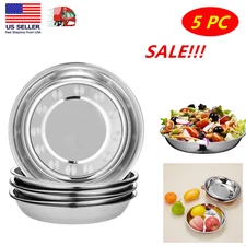 5 Piece Unbreakable Stainless Steel Plates 7" Dinner Plates Dish Camping Picnic