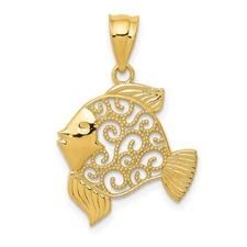 14k Yellow Gold Filigree Fish Pendant Perfect Gift for Her