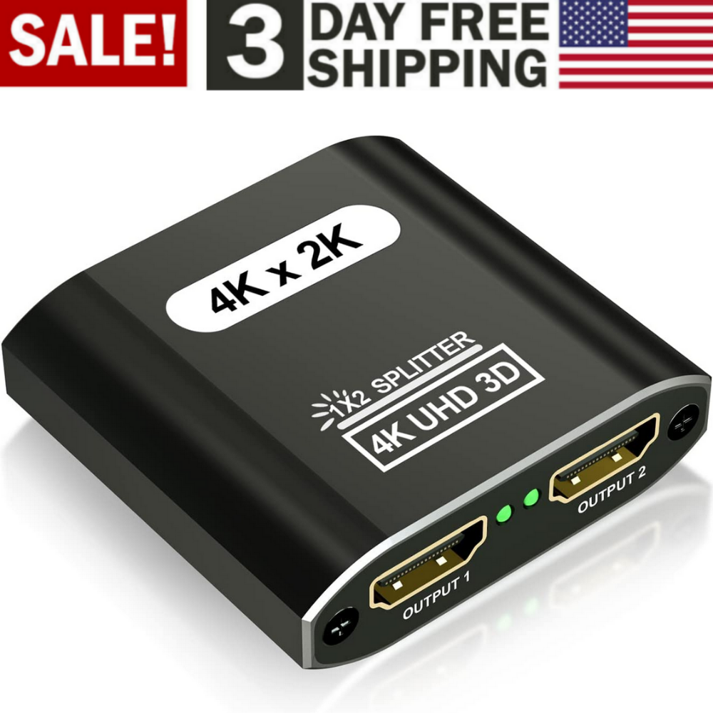 HDMI Splitter 1 In 2 Out - Aluminum 4K Signal V1.4 Powered HDCP Bypass Supports